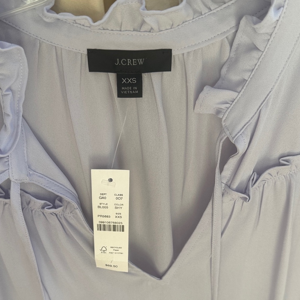 J. Crew Women's Light Purple Flowy Ruffle Blouse XXS NWT - Picture 3 of 4